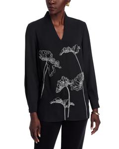 Вышитая блуза с V-образным вырезом Misook, черный