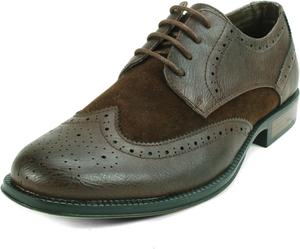 Мужские оксфорды с крылышками Alpine Swiss Zurich двухцветные с брогированием и медальоном, коричневый