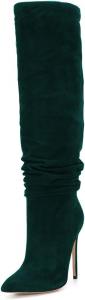 Женские универсальные эластичные высокие сапоги FSJ до колена на шпильке, с удобной посадкой, модные длинные сапоги, размеры 4-15 США, Green Suede