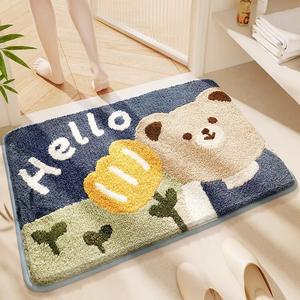 Dajiang Ковер 50х80 см для ванной/прихожей в стиле cartoon, с рисунком bear and flower, абсорбирующий, нескользящий, 2-piece set