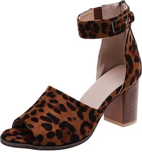 Женские сандалии SACFOF с открытым носком, ремешком на щиколотке, вырезами, пряжкой, на низком массивном каблуке с устойчивым блочным каблуком, ботильоны для вечеринок, Leopard
