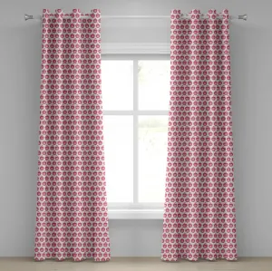 Штора ABAKUHAUS "Яблоко" с люверсами, детская, с рисунком розового яблока в стиле каракулей, декоративная, двухпанельная, 280 см x 175 см, цвет: темно-коралловый, нежно-розовый Abakuhaus