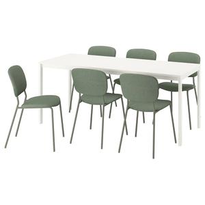 Стол и 6 стульев VIHALS/VIHALS IKEA, 120/180x74 см, цвет white/green tibbleby grey-green