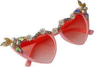 Сияющие хрустальные модные солнцезащитные очки в форме сердца для женщин, в стиле ретро-панк, с защитой от УФ-излучения UV400, для мужчин, с прозрачными линзами цвета океана, модные солнцезащитные очки со стразами Melrose, C1