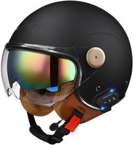 Шлем открытый Dcoltmi-888 Vespa Bluetooth с двойным козырьком, черный