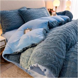 Zixmix Комплект постельного белья из мягкого плюшевого флиса с утеплением для зимнего сезона Blue
