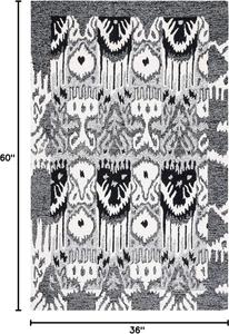 Ковер SAFAVIEH, 92 x 153 см, Ikat Collection, Black & Ivory, ручной работы из богемской шерсти, идеально для помещений с высокой проходимостью: прихожая, гостиная, спальня (IKT651Z)