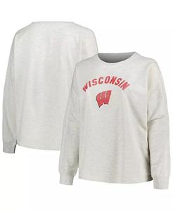 Женская овсяная толстовка Wisconsin Badgers Plus Size с потертостями и логотипом, нейтральный свободный свитер Profile