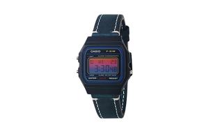 CASIO Мужские часы Retrofit Series с кварцевым механизмом и ремешком из натуральной кожи, черный циферблат
