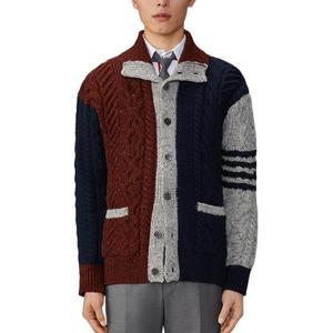 Кардиган с воротником-стойкой и ажурной вязкой THOM BROWNE, мультиколор