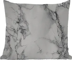 Подушка для улицы - Мрамор - Камень - Белый - Серый - Черный - Под мрамор - 60x60 см - Устойчива к атмосферным воздействиям - Подушка для отдыха - Декоративная подушка - Подушка для сна MuchoWow