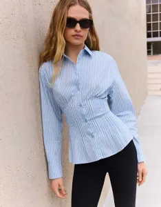 Голубая приталенная рубашка Bershka Darted