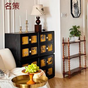 Yu Senyi Комод для гостиной из массива дерева в винтажном стиле, цвет smoky black, 2 ящика