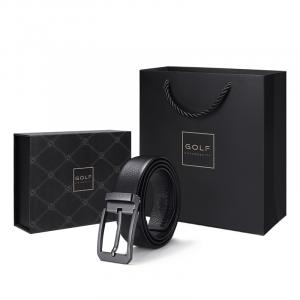 GOLF Мужской ремень из натуральной кожи с пряжкой-штырьком черный шириной 3,65 см, Black (Upgraded Gift Box Set)