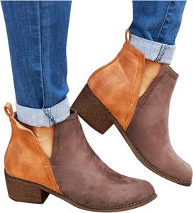 Женские ботильоны ZBYY, низкий каблук, повседневные массивные ботинки с вырезами, короткие теплые ботинки с закрытым носком, военные и ковбойские туфли, 10.5 Brown