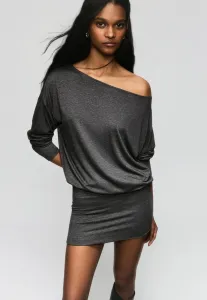 Приталенное мини-платье из трикотажа с длинными рукавами Bershka, Grey