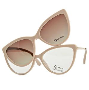 Бледно-розовые женские компьютерные очки «кошачий глаз» с солнцезащитной козырьком на клипсе 2593-2 Stylion