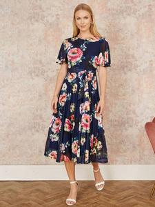 Платье миди из цветочной сетки Yumi, темно-синий