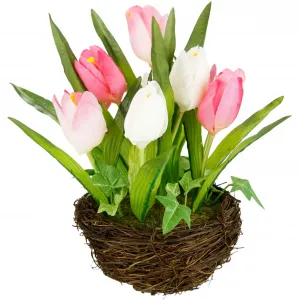 И.ГЕ.А. Искусственный цветок "Тюльпан", в гнезде ивы, цветок попугай тюльпан цветок пасхальное украшение I.Ge.A., розовый
