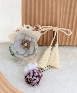 Набор из 3 предметов: гребень и U-образная заколка для волос: шелковая камелия и лента с кисточкой Utatane, цвет White 2