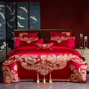 FUANNA Комплект постельного белья 8 предметов, простыня 180x200 см, пододеяльник 200x230 см, цвет золотой с драконом и фениксом