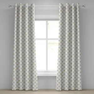 Штора на люверсах ABAKUHAUS Флер де Лис, узор Флер де Лис, винтажный стилизованный цветочный королевский символ, художественный дизайн, декоративные двухпанельные шторы, 280 см x 245 см, цвет белый/желтый Abakuhaus