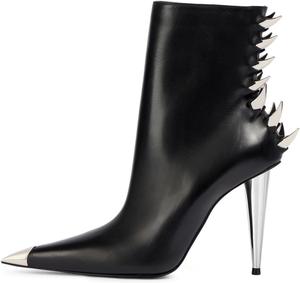 Женские ботильоны с острым носком, специальными задними шипами, когтевидным каблуком, боковой молнией, металлическим высоким каблуком, уникальные праздничные короткие ботинки, размеры 4-16 US Wansseny, Black