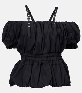 Топ из хлопкового поплина с баской Noir Kei Ninomiya, черный