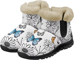 Женские зимние ботинки до щиколотки, легкие, теплые, с меховой подкладкой, короткие, комфортные для улицы, легко надеваются Eheartsgir, Butterfly Flowers