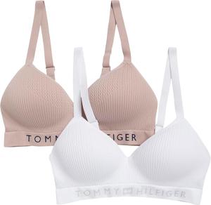 Женский бесшовный бюстгальтер Tommy Hilfiger с подкладкой, без косточек, в рубчик, комплект из 2 шт., Bright White/Balanced Beige
