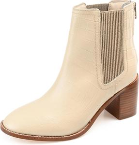 Женские Ботинки Journee Collection Signature из Натуральной Кожи Tazlyn Chelsea с Ребристой Эластичной Обувной Верхней Частью, Круглый Носок и Каблук из Слоеного Дерева, Bone