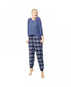 Плюс размер фланелевые брюки для сна в клетку Ellos, синий