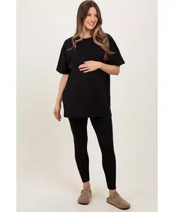 Беременная светлая олива оверсайз комплект с коротким рукавом и леггинсами Pinkblush, черный