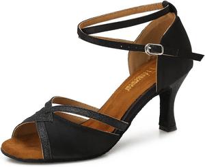 Женская обувь для бальных танцев TTdancewear Латина Сальса Бачата Выступления Блестящие танцевальные туфли, черный