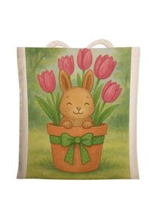 Mr. & Mrs. Panda Сумка-шоппер с изображением кролика и тюльпана (без надписи) белого цвета