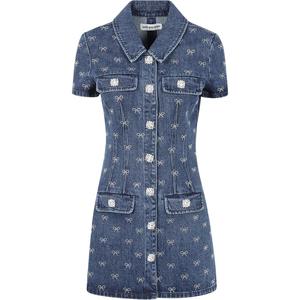 Self Portrait мини-платье с джинсовым воротником-бабочкой и стразами Self-portrait, синий