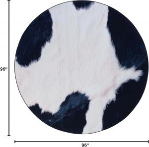 Ковер SAFAVIEH, 244 x 244 см, из коллекции Washable Rug Faux Hide, круглый, цвета ivory и dark blue, противоскользящий, с принтом cow print, идеально для гостиной, спальни, домашнего офиса, столовой (FAH548A)