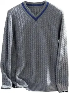 Мужской свитер с v-образным вырезом и длинными рукавами