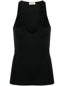 Полупрозрачный топ с U-образным вырезом Saint Laurent, черный