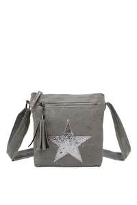 Холщовая сумка через плечо с кисточками и тройной молнией Fontanella Fashion, серый