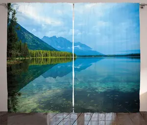 Штора в деревенском стиле ABAKUHAUS Wyoming, Отражения над озером Ли, для спальни, присборенная тесьма с петлями и крючками, 280 x 175 см, оливково-зеленый, цвет морской волны Abakuhaus