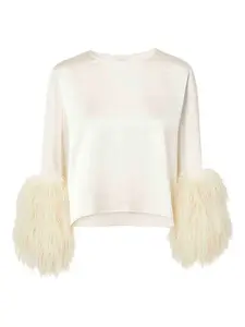 Блузка с манжетами из страусиных перьев Lapointe, кремовый