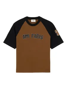 Футболка с вышитым логотипом AMI Paris, коричневый