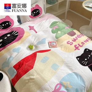 FUANNA Комплект постельного белья 4 предмета, размер простыни 200x230 см, высоковесный молочный вельвет, нежный, долго сохраняет тепло, черный кот