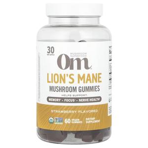 Жевательные конфеты с грибами львиной гривы, клубника, 60 веганских жевательных конфет Om Mushrooms