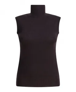 Коричневый вязаный топ со стоячим воротником, осень-зима 2025. Sportmax, коричневый