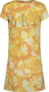 Платье-футболка с короткими рукавами Calvin Klein для девочек, фасон пуловер с круглым вырезом, логотипом, Desert Flower Dye