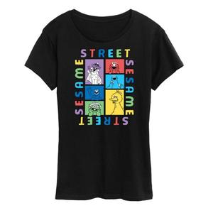 Женская футболка с принтом "Улица Сезам" в блоках Licensed Character, черный