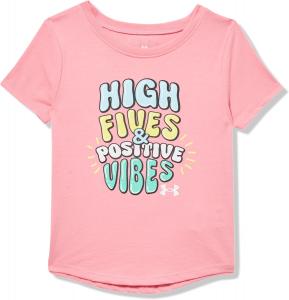 Футболка Under Armour для девочек с коротким рукавом и круглым вырезом, легкая и дышащая спортивная футболка., Cosmo Pink