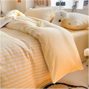 Generic Комплект постельного белья с полосатым принтом Yellow